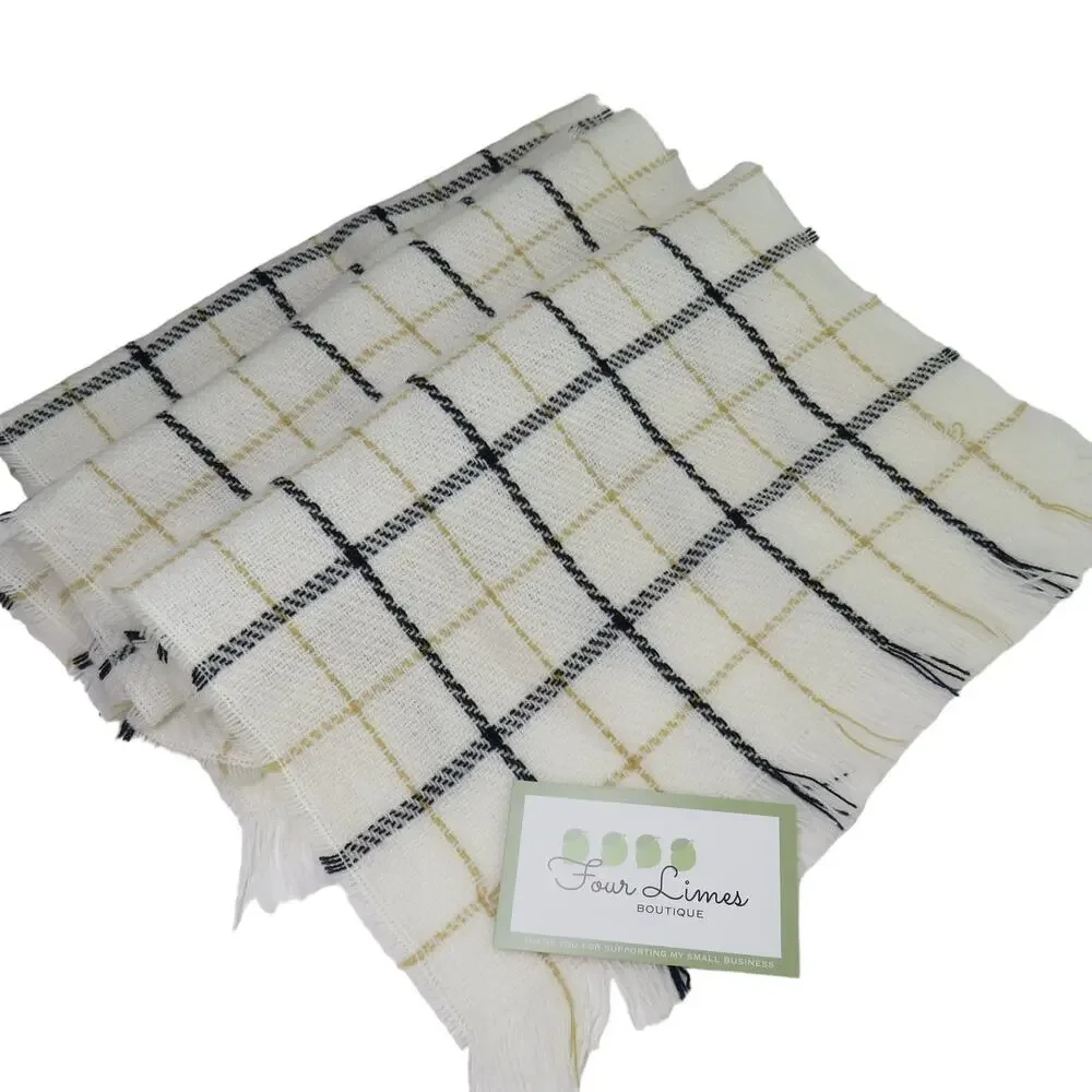 90s Vintage English Village White Plaid Scarf Preppy Retro Cozycore